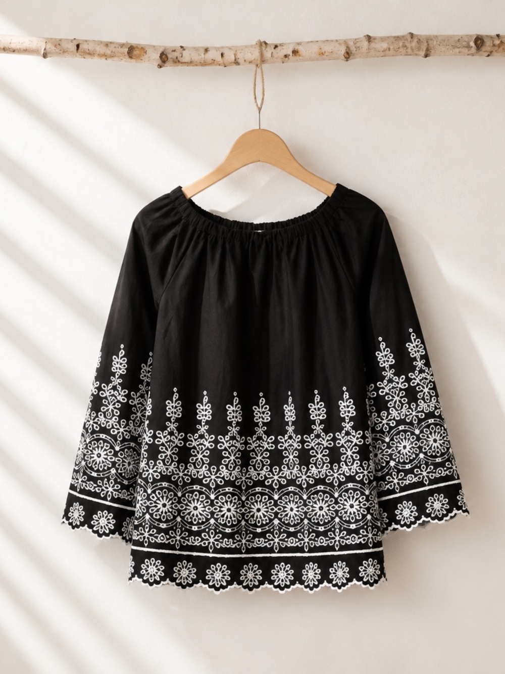 Talbots Embroidered Eyelet Black Blouse